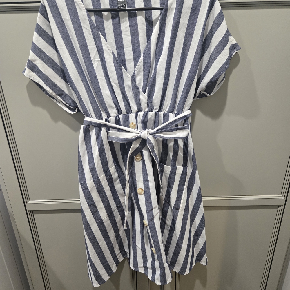 SHEIN Blue and White Striped Midi Dress